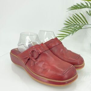 Earth Shoe Gelron 2000 Tyler Womens Clogs Size 11 Red Leather Wedge Heel Shoe